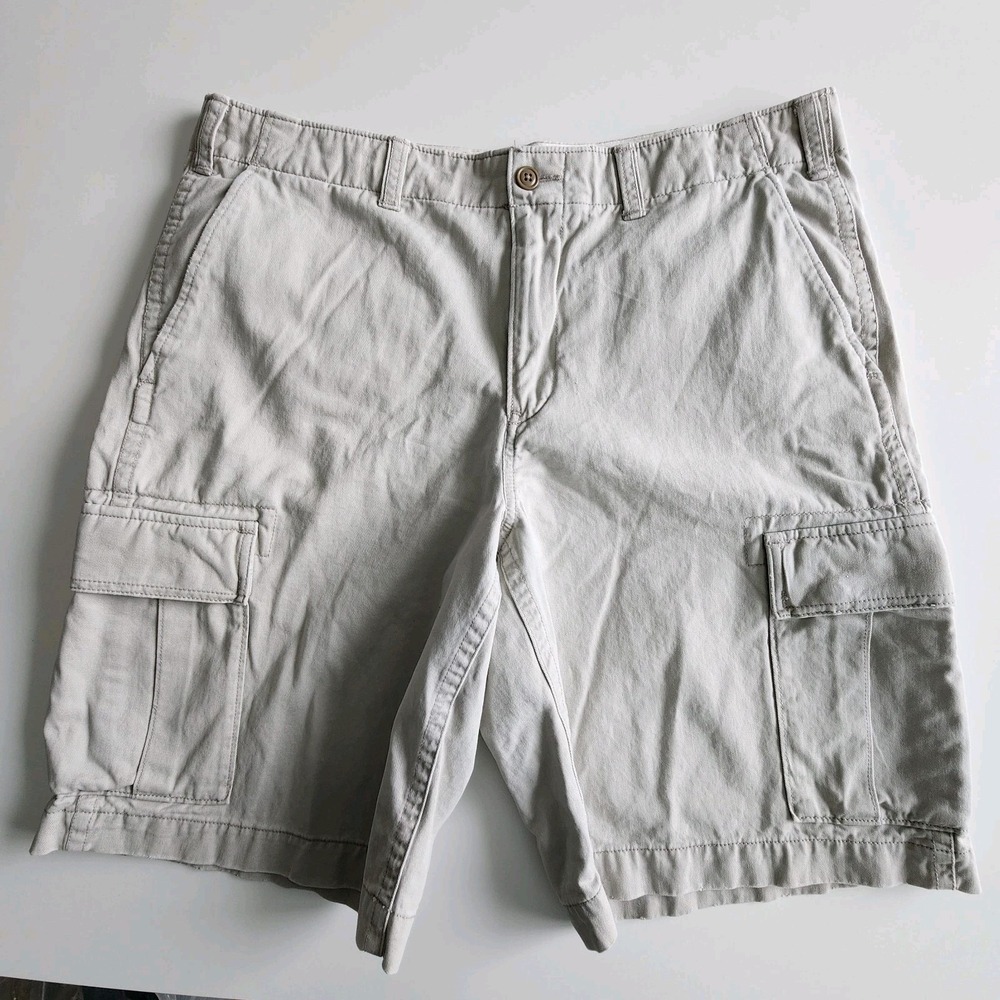 Eddie Bauer Shorts Mens 37 Utility Cargo Grey Tan 100% Cotton‎ Casual Everyday